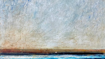 Enkaustik-Gemälde von Manfred Leirer aus dem Jahr 2024 mit abstrahierter Landschaft und betontem Horizont, inspiriert von der burgenländischen Weite